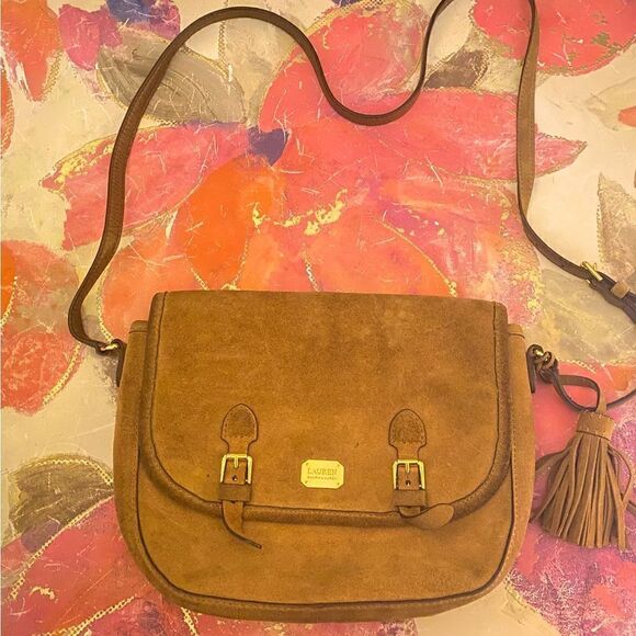 🛍️Lauren Ralph Anaville nutmeg leather suede saddle 💼 bag 🎀Purse - Picture 1 of 14